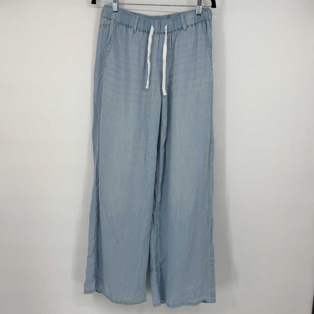 Halara Light Blue Lyocell Wide Leg Pants Medium Petite Drawstring Elastic Waist